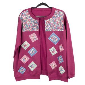 Floral Patchwork Cardigan Sweatshirt L XL Purple Garden 90s Momcore Grammacore